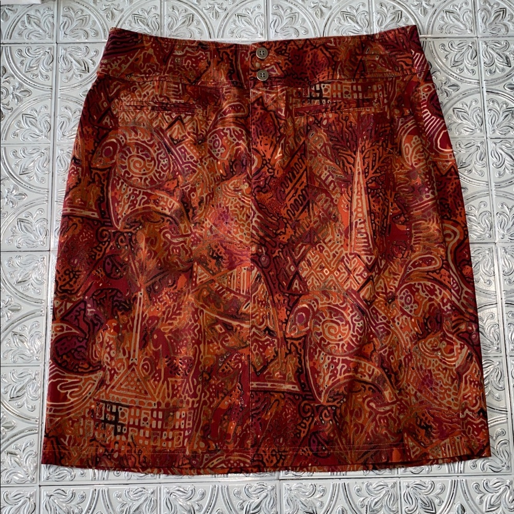 Chico's Southwest Pattern Pencil Skirt Red Orange Geometric 1.5